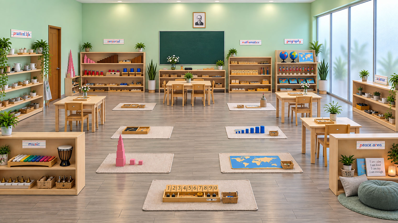 Concept rendering of a warm, light-filled New Generation Montessori classroom
